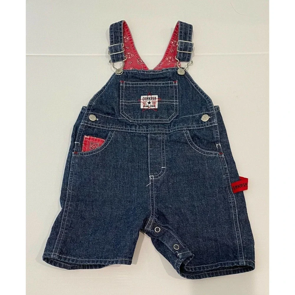 Osh Kosh B'Gosh Kids Toddler Dark Denim Overall Bib 18 mos Stars Red Vtg